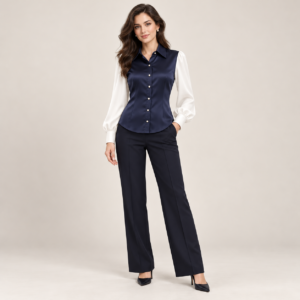 Navy silk blouse